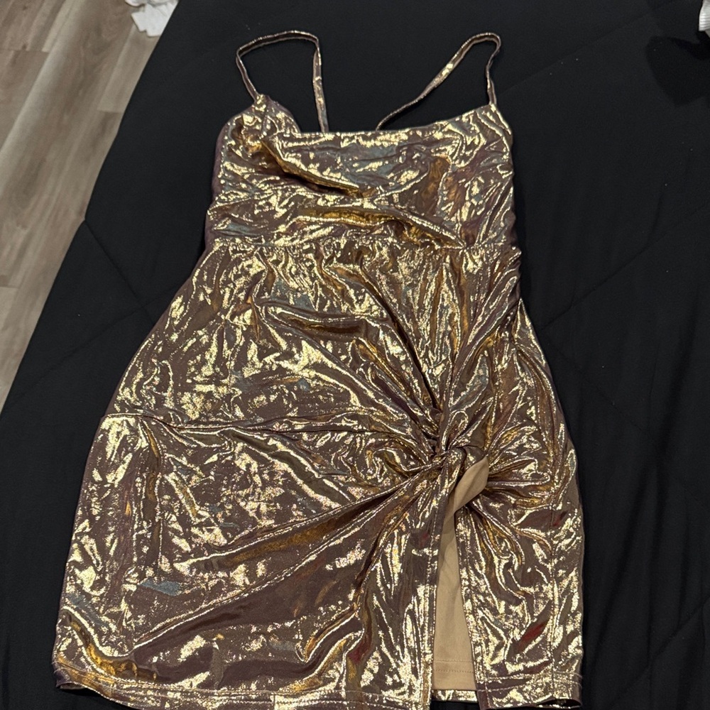 Superdown Gold Metallic Mini Dress